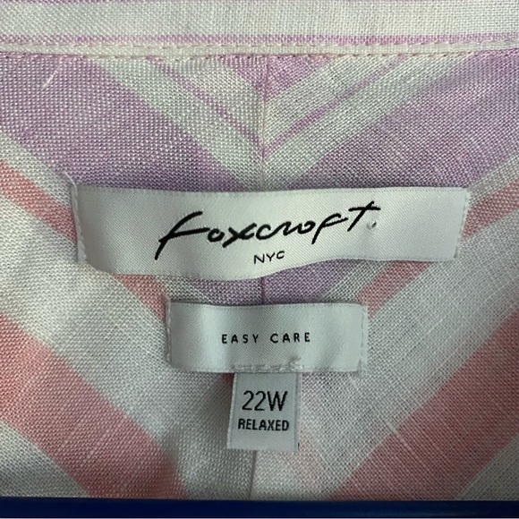 Foxcroft NYC Blouse Women’s 22W Pink Striped Buttoned Shirt Top 100% Linen EUC - Picture 3 of 8